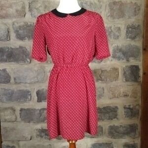 XXI Forever 21 Red Horse Print Mini Dress Peter Pan Collar‎ Elastic Waist Medium